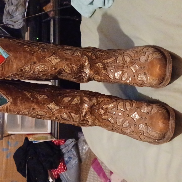 Corral brown glitter inlay boots size 9 - Picture 1 of 7